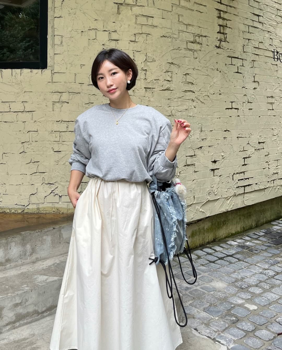 재고 있음 한 스타일 패치워크 후드티 롱 코트 드레스 상세 이미지 8