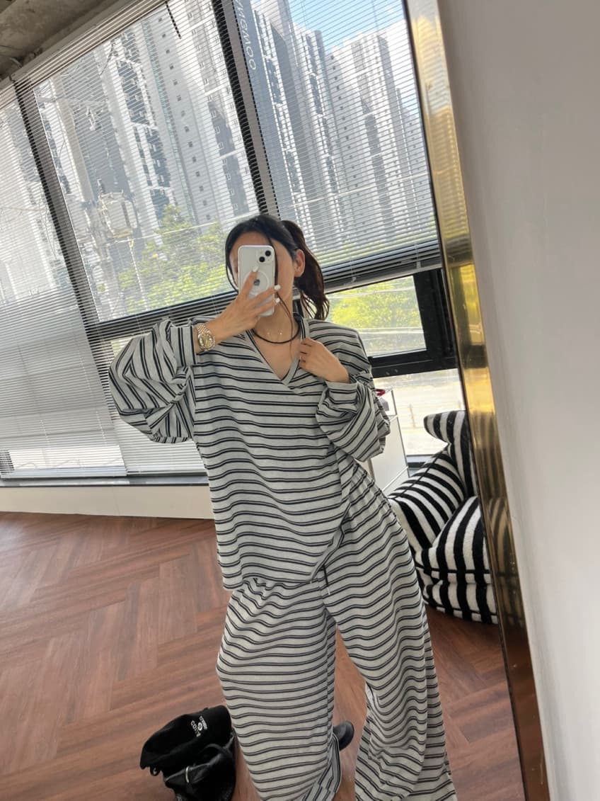 한 스타일 캐주얼 루즈핏 넓은 다리 세트 바지 상세 이미지 11