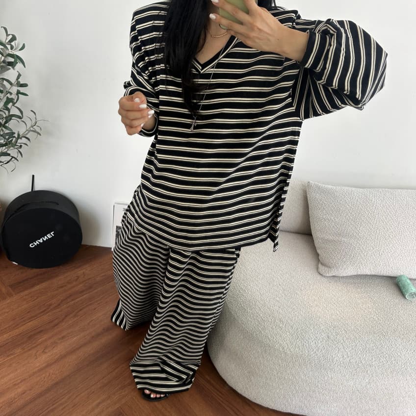 한 스타일 캐주얼 루즈핏 넓은 다리 세트 바지 상세 이미지 29