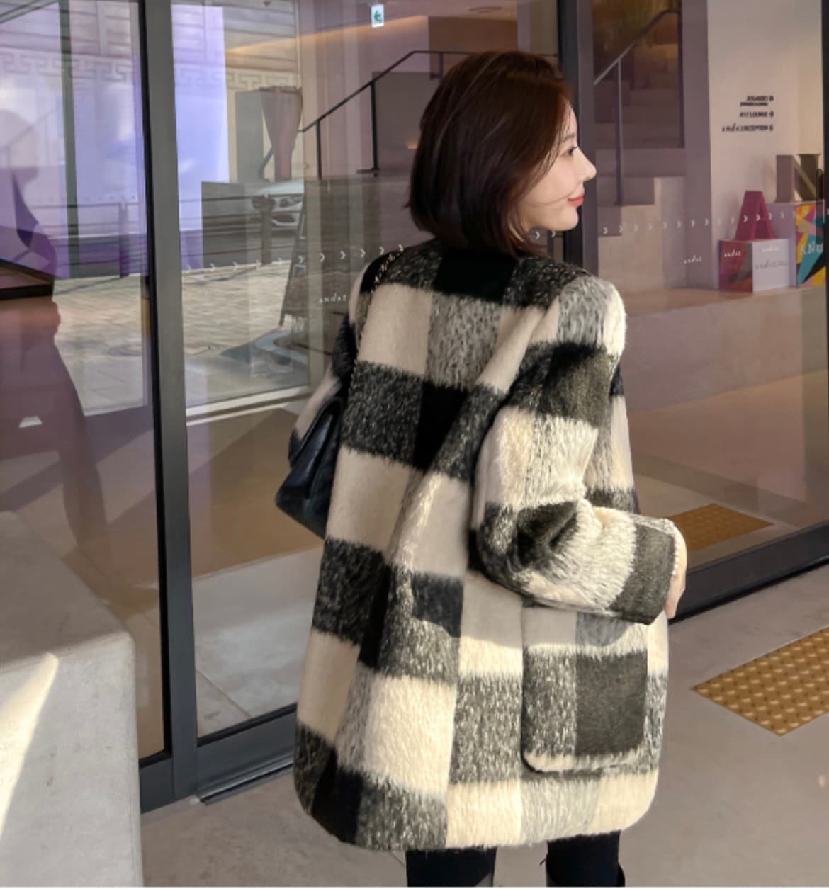 재고 있음 헤어 스타일 레트로 모직 외투 짧은 상세 이미지 4