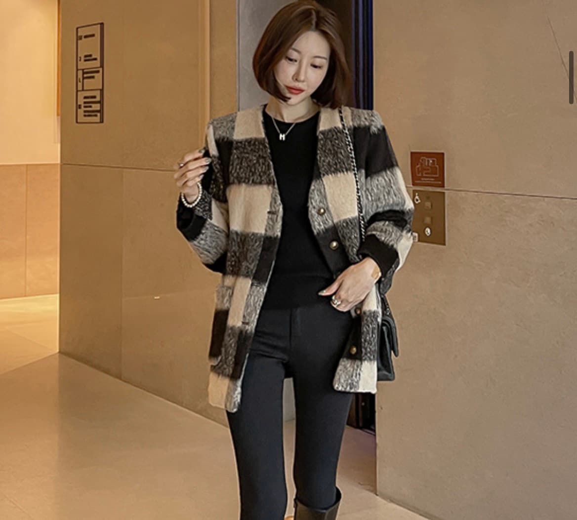 재고 있음 헤어 스타일 레트로 모직 외투 짧은 상세 이미지 10