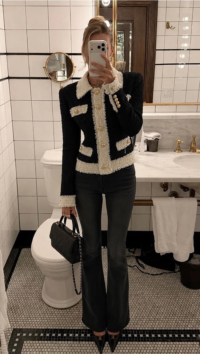 재고 있음 한 스타일 작은 샤넬 스타일 색상 일치 작은 외투 상세 이미지 5