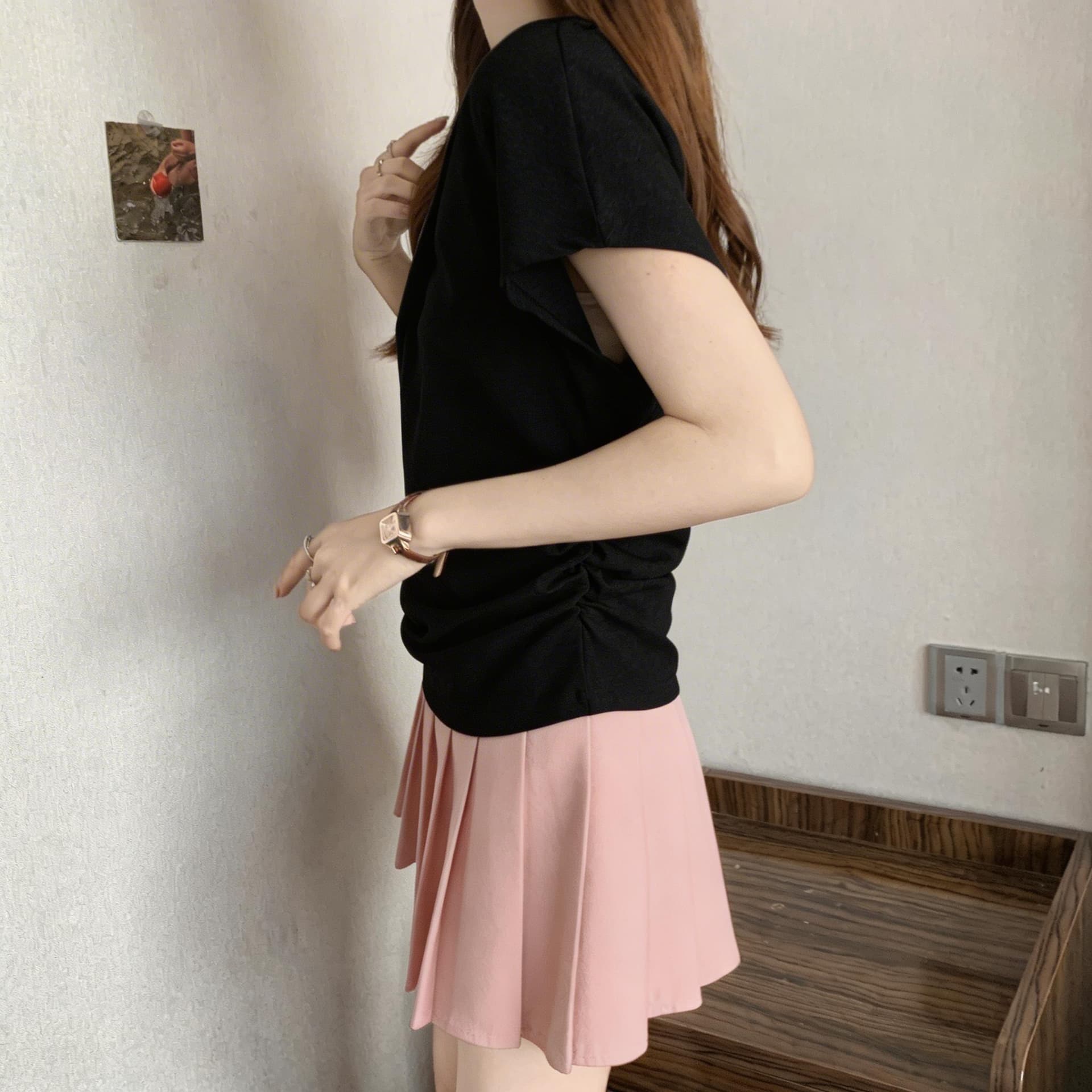 빅 사이즈 여성 의류 디자인 센스 V넥 순면 반팔 티셔츠 여름 지방 mm 허리 수축 슬림해 보이는 올해 인기 ~ 중 아름다운 맨위 상세 이미지 5