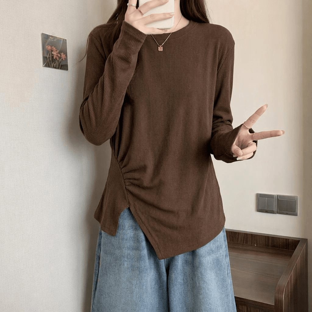 2026 가을 새로운 불규칙 인사이드 가져 가라. 티셔츠 여성 지방 mm 슬림해 보이는 자이언트 잘 생긴 허리 수축 긍정적 인 어깨 만나는 맨위 상세 이미지 4