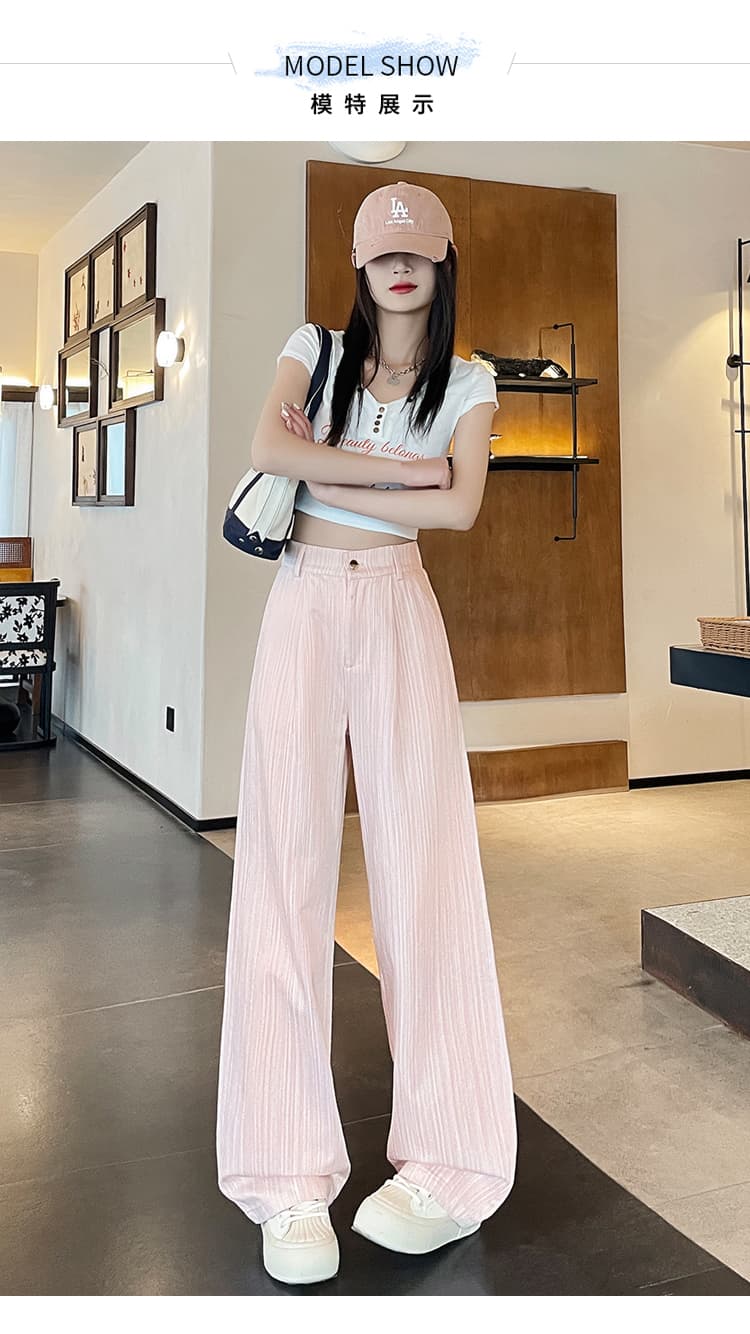 실사 파란색 데님 스트라이프 캐주얼 바지 가을 하이웨이스트 슬림해 보이는 질감 센스 작은 키 스트레이트 좁은 에디션 바닥 청소 바지 상세 이미지 16