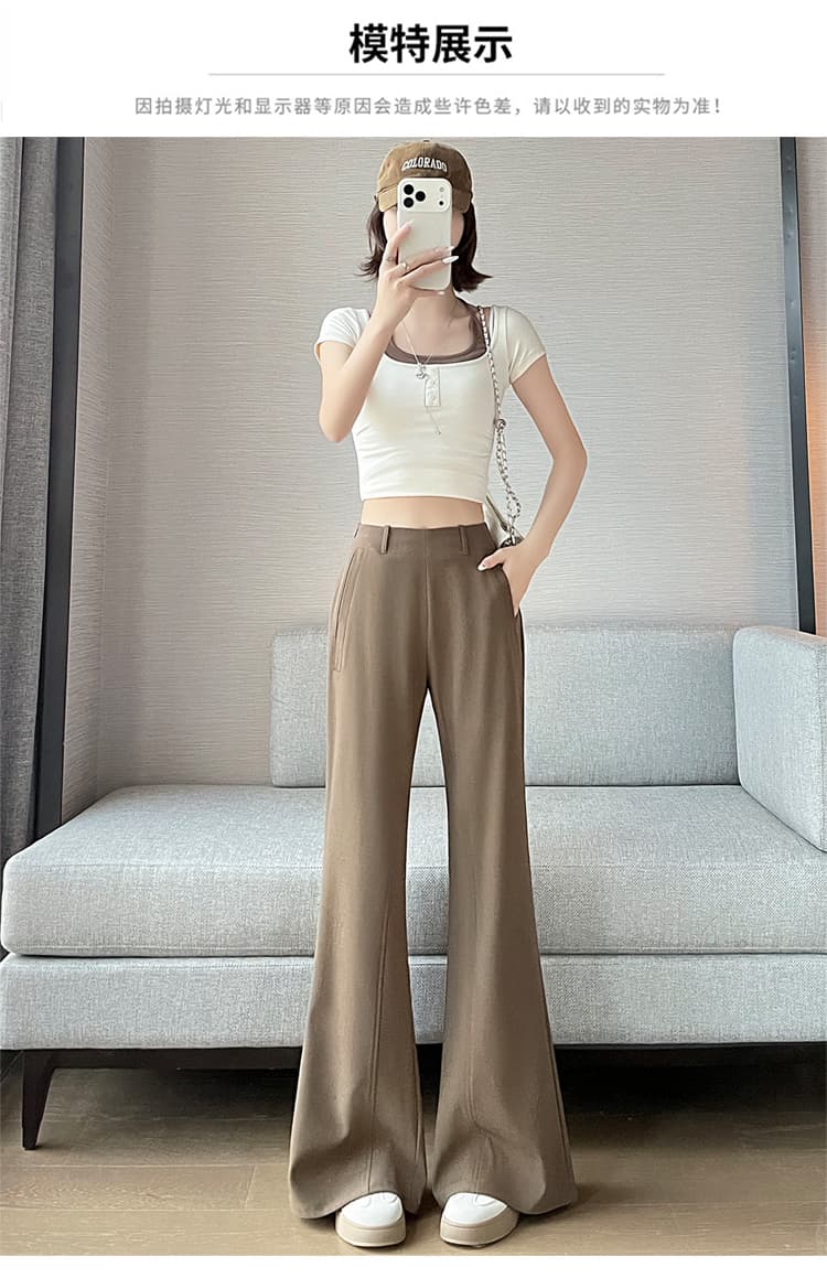 실사 2026 이른 가을 정장 바지 좁은 에디션 와이드 레그 팬츠 하이웨이스트 마이크로 나팔 스트레이트 캐주얼 슬림해 보이는 바닥 청소 바지 여성 상세 이미지 17