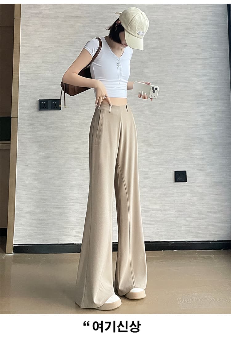실사 2026 이른 가을 정장 바지 좁은 에디션 와이드 레그 팬츠 하이웨이스트 마이크로 나팔 스트레이트 캐주얼 슬림해 보이는 바닥 청소 바지 여성 상세 이미지 34