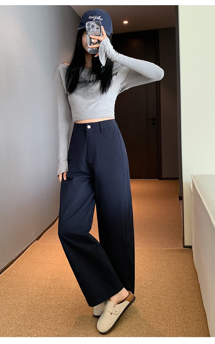 실사 화이트 9 포인트 워시 물 면 넓은 다리 청바지 여성 조기 가을 새로운 작은 키 루즈핏 슬림해 보이는 스트레이트 팬츠 상세 이미지 22