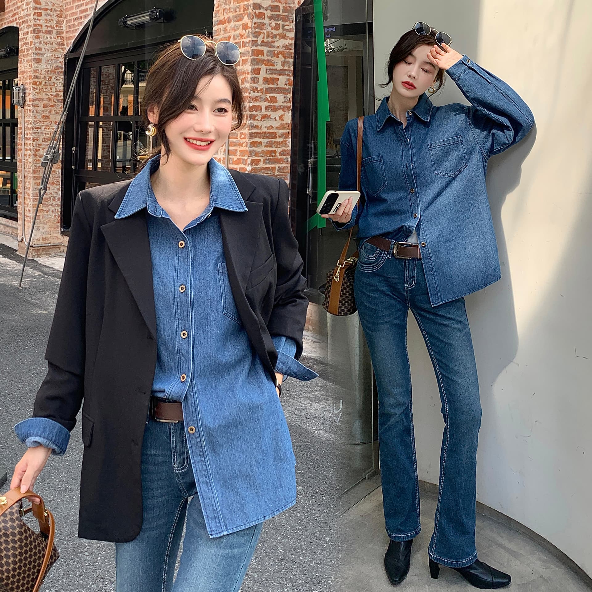 실사 빅 사이즈 레트로 데님 셔츠 홍콩 느낌 디자인 센스 맨위 가을 긴팔 한국 스타일 셔츠 재킷 이미지 5