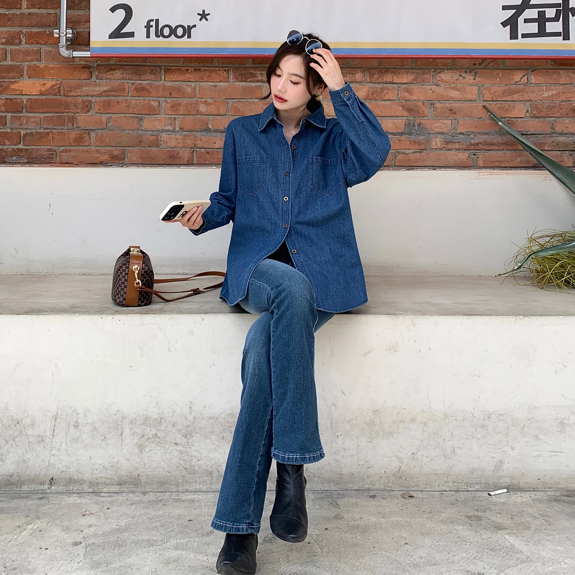 실사 빅 사이즈 레트로 데님 셔츠 홍콩 느낌 디자인 센스 맨위 가을 긴팔 한국 스타일 셔츠 재킷 이미지 3
