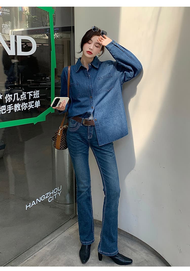 실사 빅 사이즈 레트로 데님 셔츠 홍콩 느낌 디자인 센스 맨위 가을 긴팔 한국 스타일 셔츠 재킷 상세 이미지 12