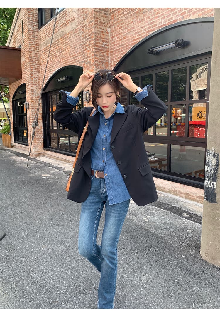 실사 빅 사이즈 레트로 데님 셔츠 홍콩 느낌 디자인 센스 맨위 가을 긴팔 한국 스타일 셔츠 재킷 상세 이미지 14