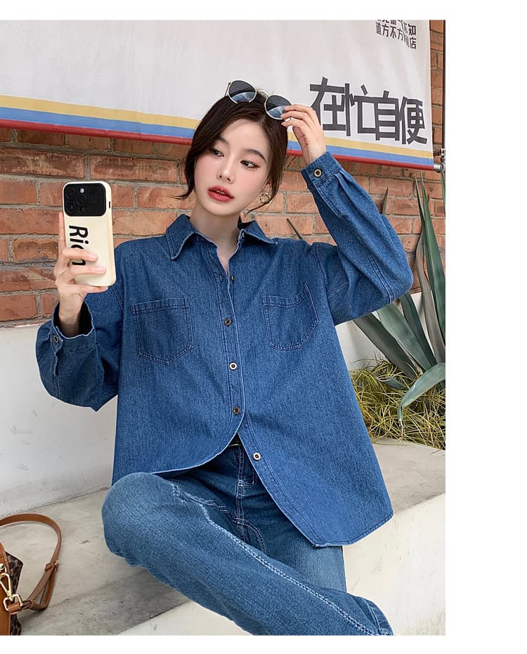 실사 빅 사이즈 레트로 데님 셔츠 홍콩 느낌 디자인 센스 맨위 가을 긴팔 한국 스타일 셔츠 재킷 상세 이미지 16