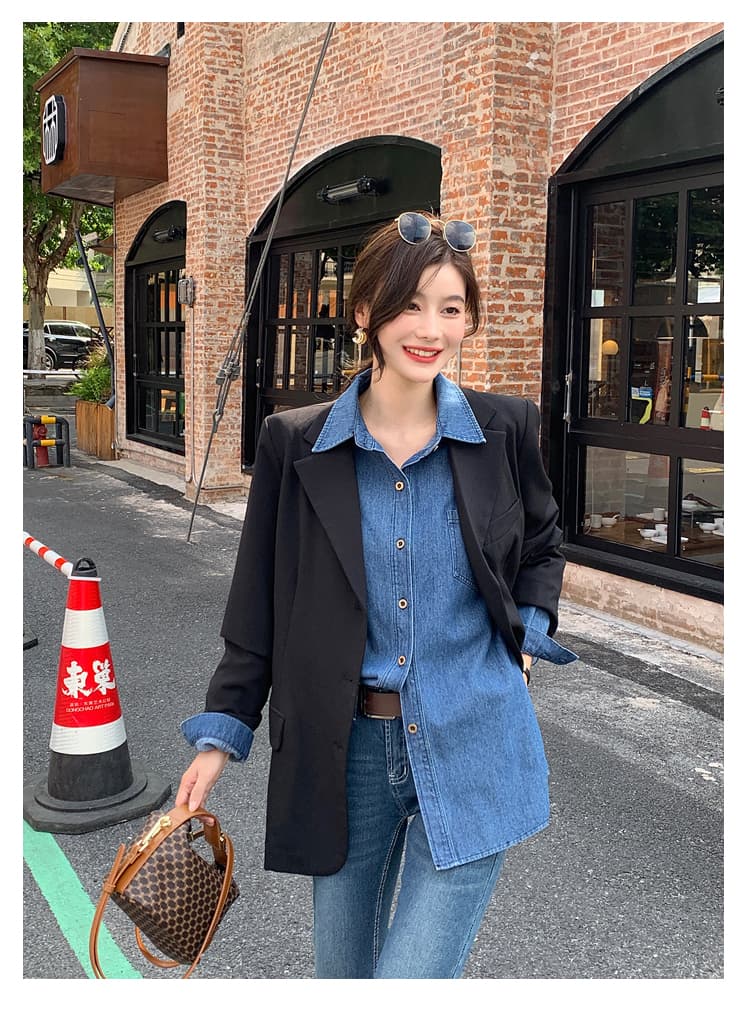 실사 빅 사이즈 레트로 데님 셔츠 홍콩 느낌 디자인 센스 맨위 가을 긴팔 한국 스타일 셔츠 재킷 상세 이미지 17