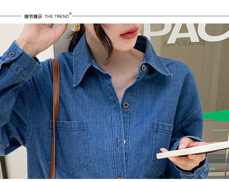 실사 빅 사이즈 레트로 데님 셔츠 홍콩 느낌 디자인 센스 맨위 가을 긴팔 한국 스타일 셔츠 재킷 상세 이미지 22