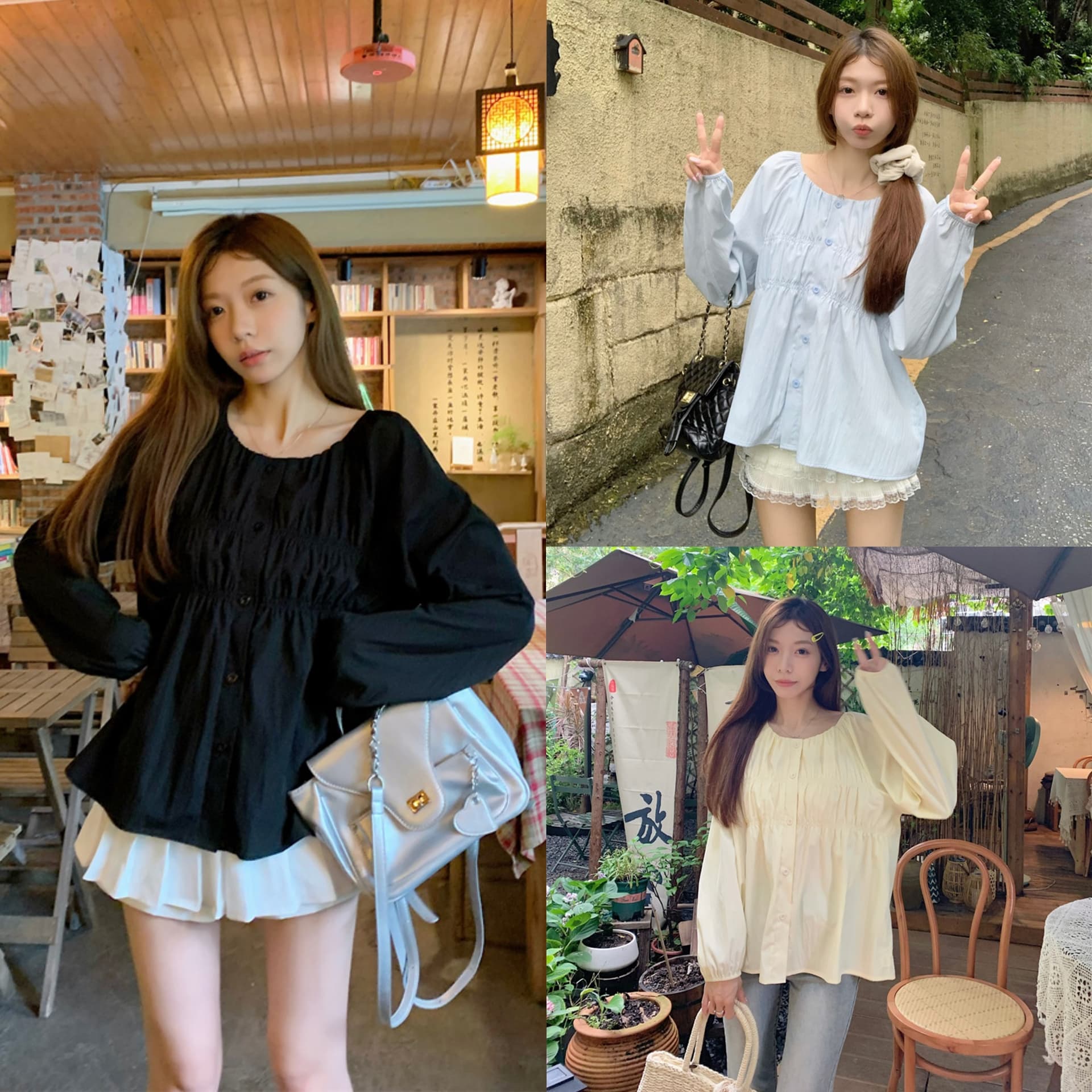 빅 사이즈 긴팔 셔츠 라운드 넥 긍정적 인 어깨 거품 소매 지방 mm 표지 배 맨위