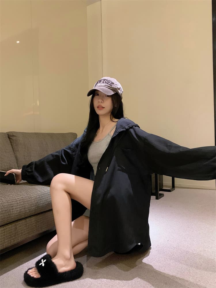 긴팔 자외선 차단 의류 여성 다용도 중간 길이 루즈핏 오픈 가디건 후드 얇은 스타일 상세 이미지 24