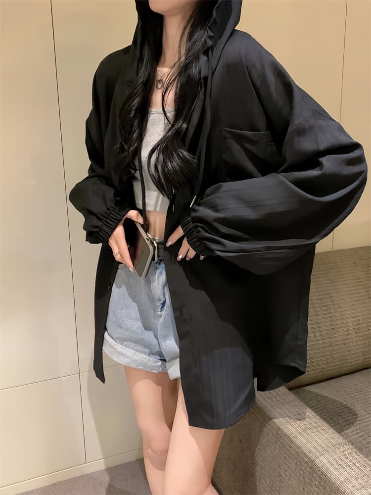긴팔 자외선 차단 의류 여성 다용도 중간 길이 루즈핏 오픈 가디건 후드 얇은 스타일 상세 이미지 35