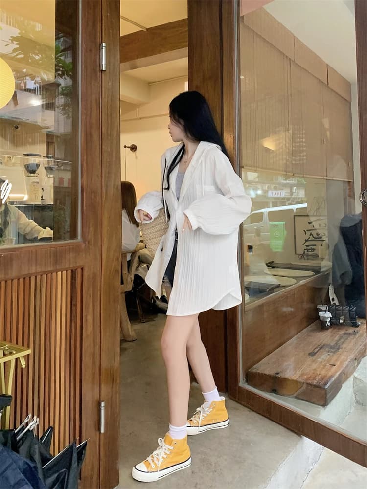 긴팔 자외선 차단 의류 여성 다용도 중간 길이 루즈핏 오픈 가디건 후드 얇은 스타일 상세 이미지 42