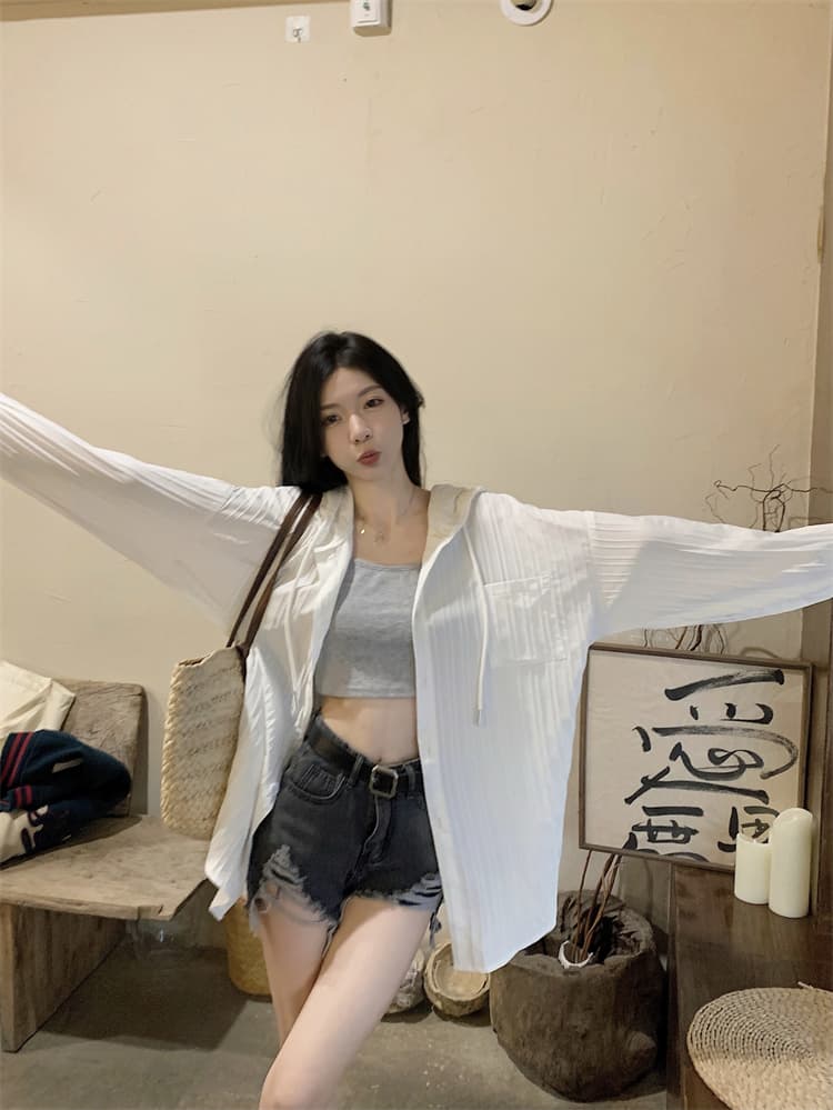 긴팔 자외선 차단 의류 여성 다용도 중간 길이 루즈핏 오픈 가디건 후드 얇은 스타일 상세 이미지 44