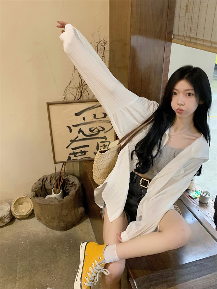 긴팔 자외선 차단 의류 여성 다용도 중간 길이 루즈핏 오픈 가디건 후드 얇은 스타일 상세 이미지 45