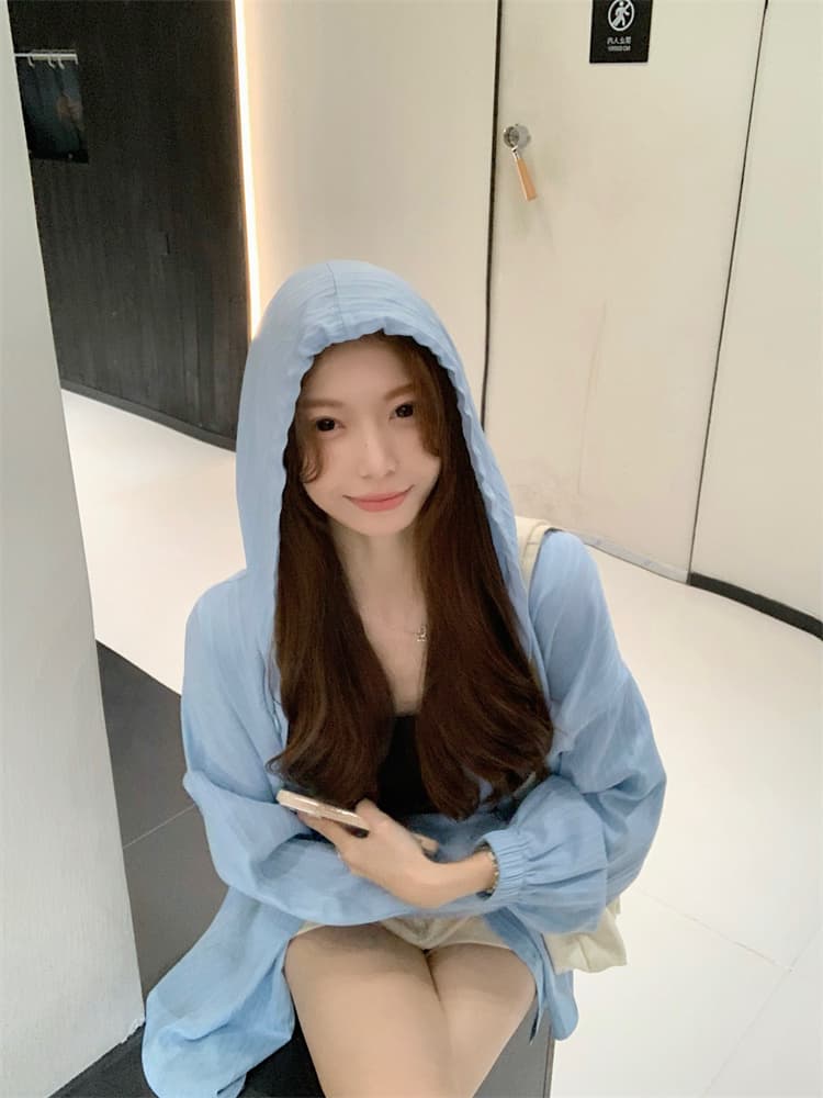 긴팔 자외선 차단 의류 여성 다용도 중간 길이 루즈핏 오픈 가디건 후드 얇은 스타일 상세 이미지 90
