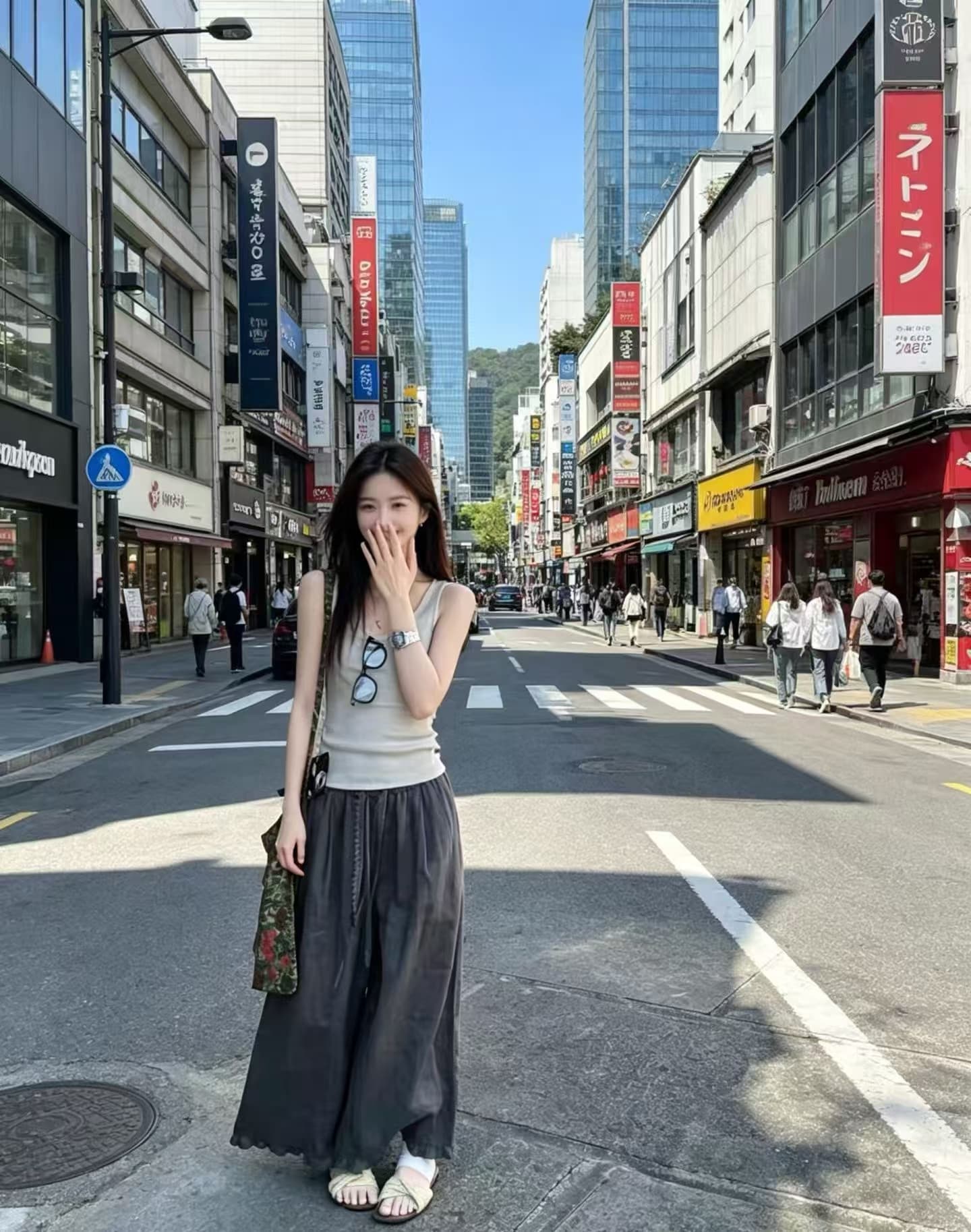 9368 넓은 다리 캐주얼 바지 여성 여름 얇고 가벼운 편안함 다용도 허리밴드 펌프 로프 목이버섯 레이스 9부 바지 이미지 4