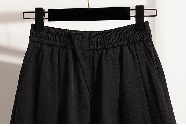 실사 정가 여름 밴딩 하이웨이스트 다용도 표지 고기 슬림해 보이는 연령 감소 캐주얼 5 점 넓은 다리가 짧다. 바지 여성 상세 이미지 34