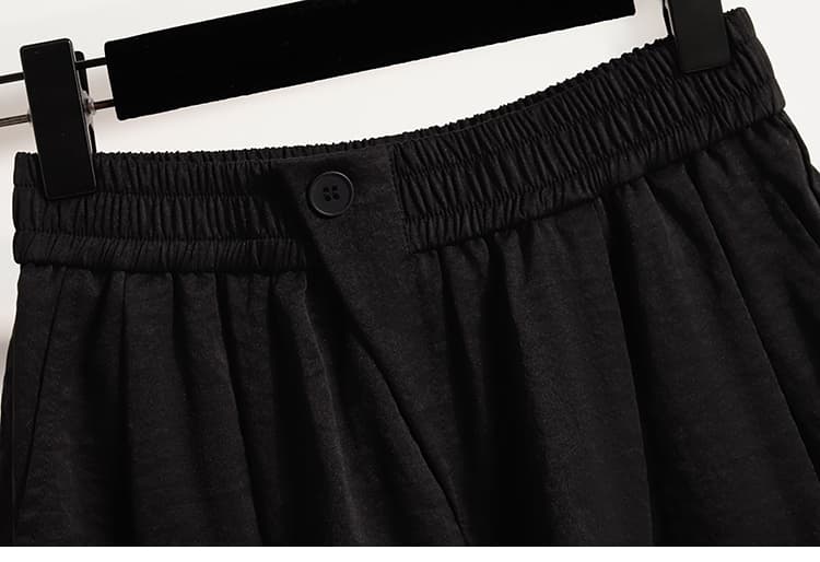 실사 정가 여름 밴딩 하이웨이스트 다용도 표지 고기 슬림해 보이는 연령 감소 캐주얼 5 점 넓은 다리가 짧다. 바지 여성 상세 이미지 36