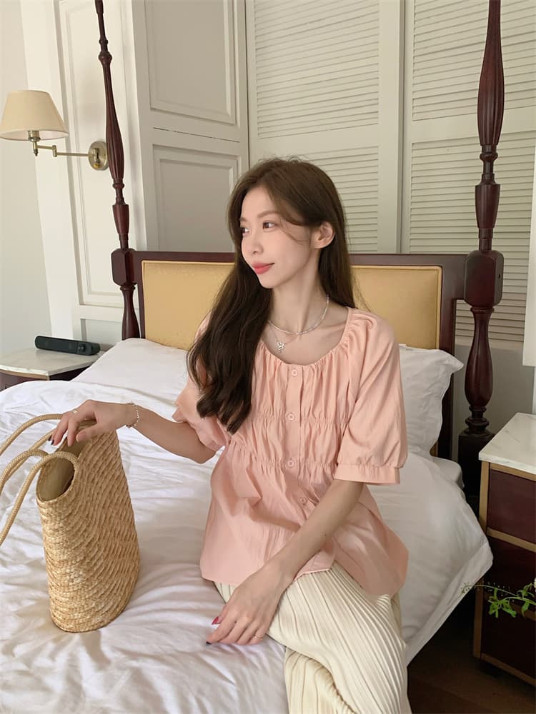 66039 실사 정가 빅 사이즈 반팔 셔츠 여름 라운드 넥 긍정적 인 어깨 거품 소매 지방 mm 표지 배 맨위 상세 이미지 30