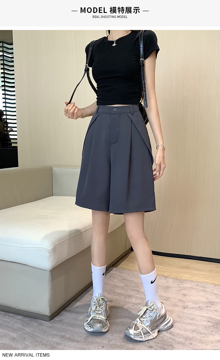 캐주얼 정장 반바지 한 마디 얇은 스타일 하이웨이스트 와이드 레그 팬츠 루즈핏 슬림해 보이는 5 점 바지 상세 이미지 20