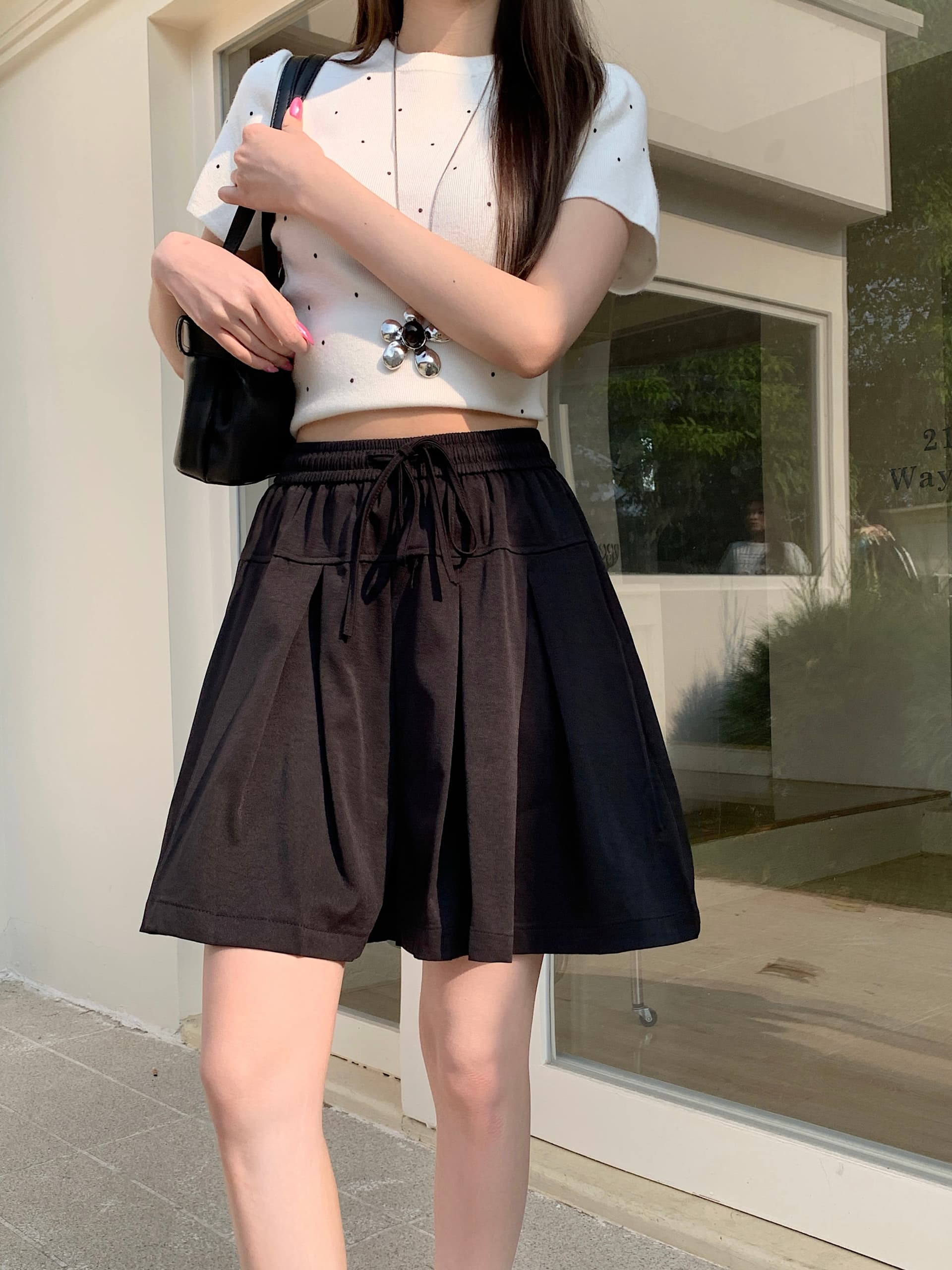빅 사이즈 치마바지 여성 여름 얇은 스타일 하이웨이스트 슬림해 보이는 넓은 다리 허리밴드 레이스업 5 점 반바지 상세 이미지 28