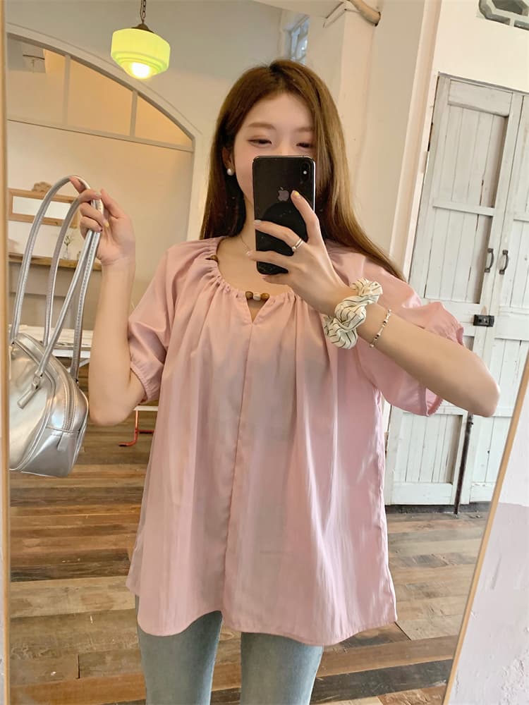 디자인 센스 여름 얇은 스타일 표지 배 맨위 루즈핏 슬림해 보이는 품격 라운드 넥 작은 셔츠 상세 이미지 18
