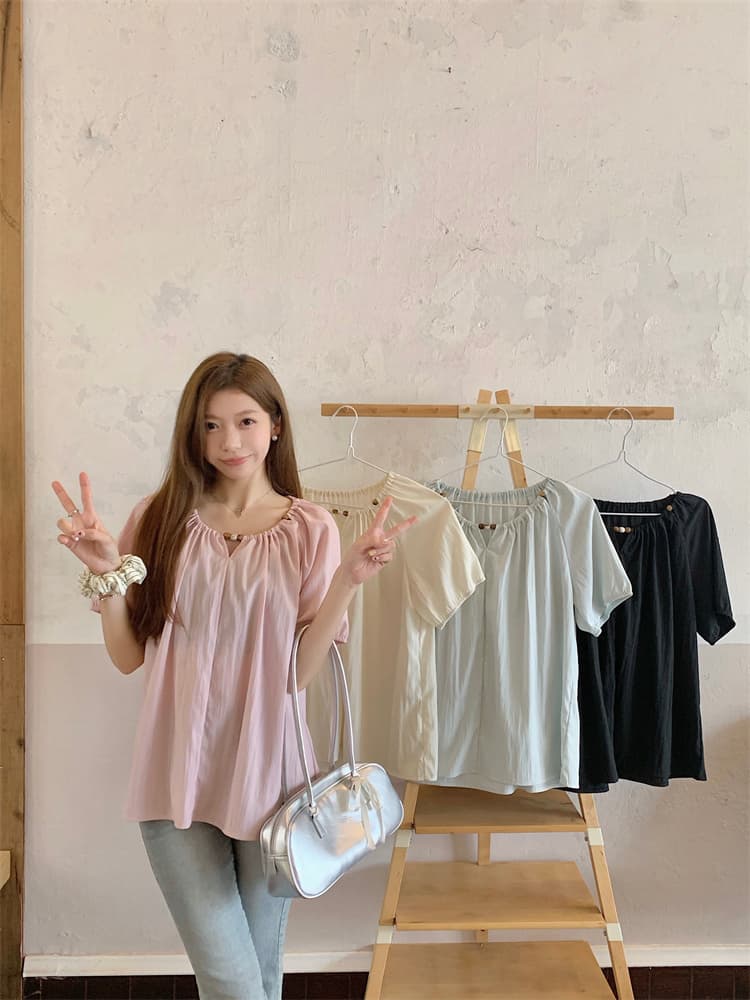 디자인 센스 여름 얇은 스타일 표지 배 맨위 루즈핏 슬림해 보이는 품격 라운드 넥 작은 셔츠 상세 이미지 20