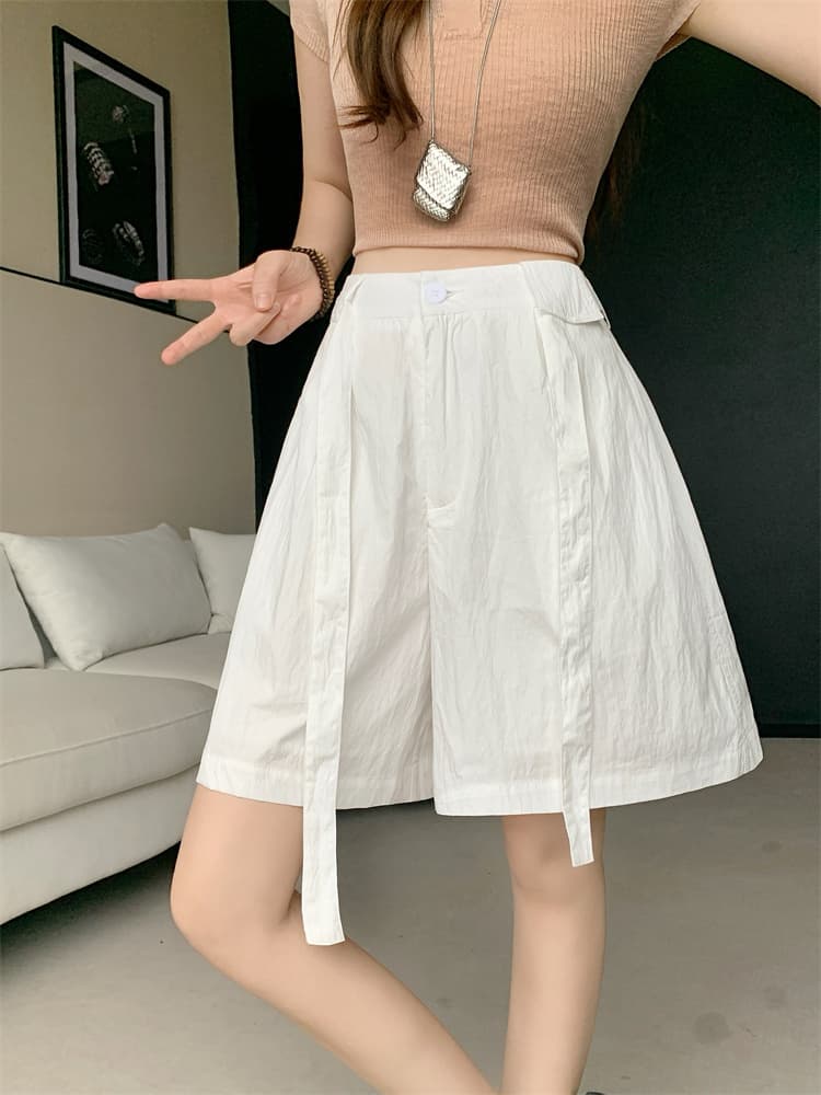 느긋한 바람 반바지 여성 여름 얇은 스타일 외출용 루즈핏 슬림해 보이는 한 마디 넓은 다리가 짧다. 바지 상세 이미지 5