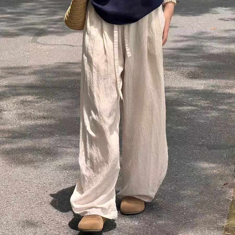 아마 와이드 레깅스 바지 여름 얇은 스타일 지방 mm 루즈핏 슬림해 보이는 모통이 칼 바지 빅 사이즈 면 린넨 캐주얼 바지 이미지 5