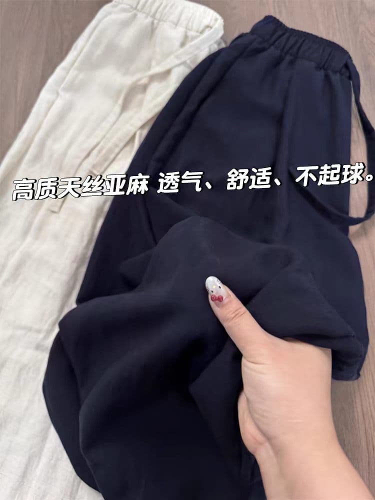 아마 와이드 레깅스 바지 여름 얇은 스타일 지방 mm 루즈핏 슬림해 보이는 모통이 칼 바지 빅 사이즈 면 린넨 캐주얼 바지 상세 이미지 3