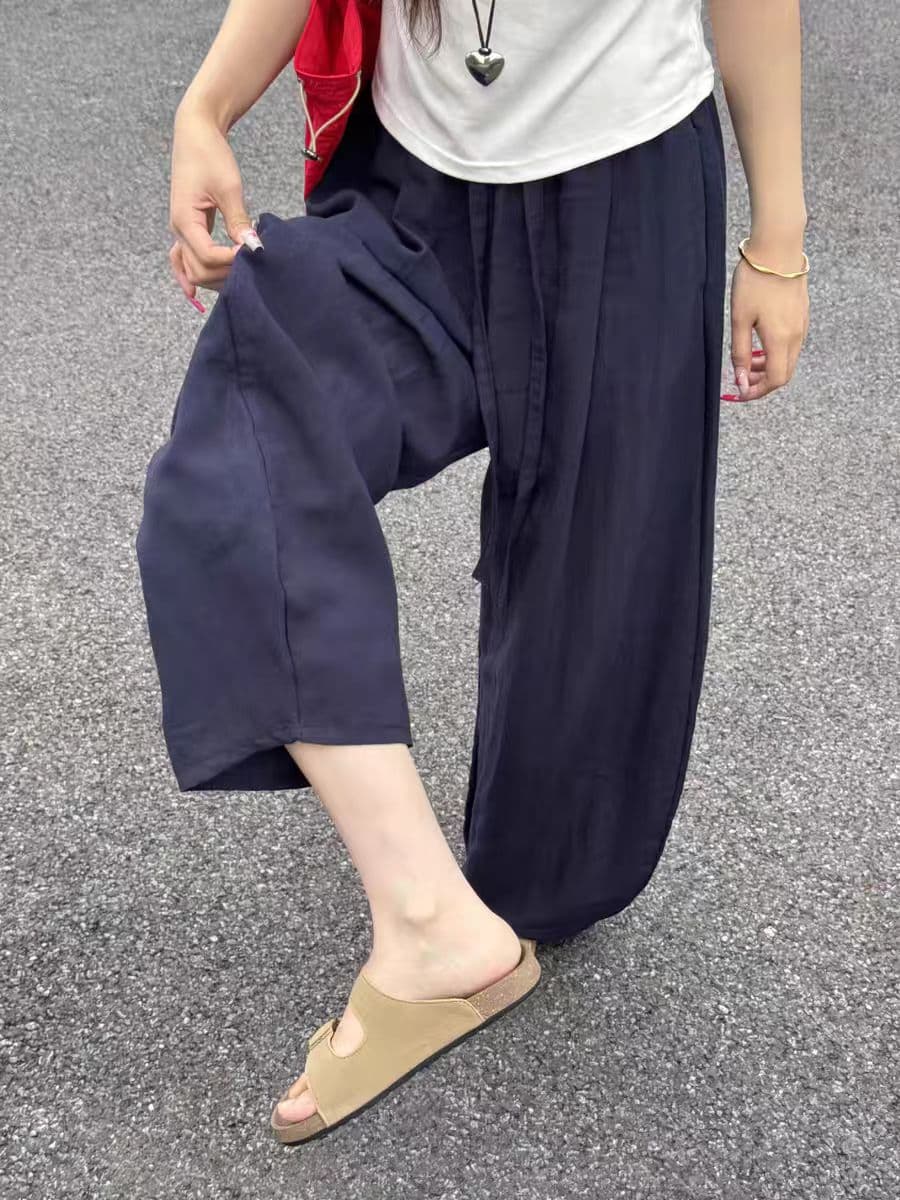 아마 와이드 레깅스 바지 여름 얇은 스타일 지방 mm 루즈핏 슬림해 보이는 모통이 칼 바지 빅 사이즈 면 린넨 캐주얼 바지 상세 이미지 6
