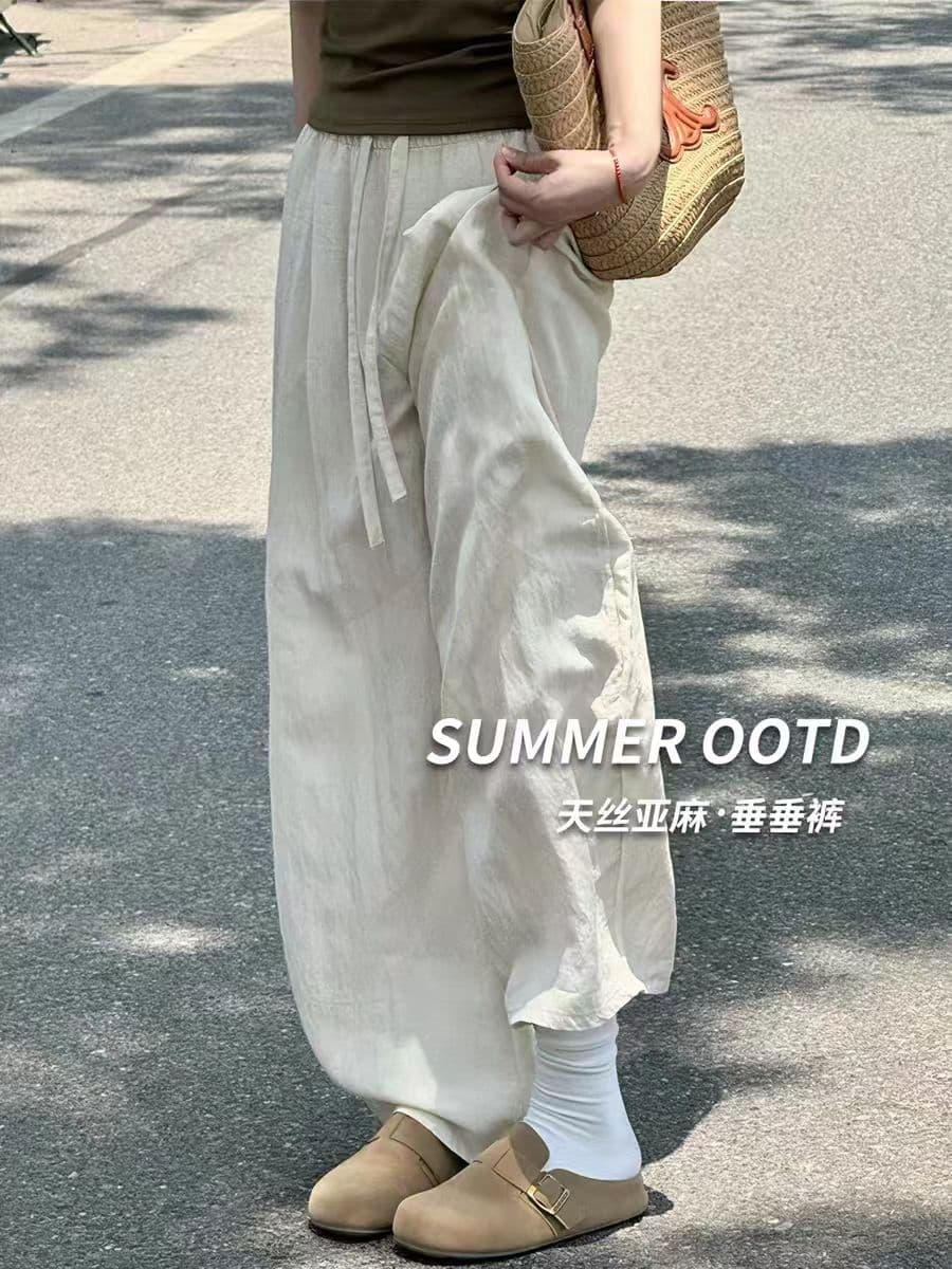 아마 와이드 레깅스 바지 여름 얇은 스타일 지방 mm 루즈핏 슬림해 보이는 모통이 칼 바지 빅 사이즈 면 린넨 캐주얼 바지 상세 이미지 11