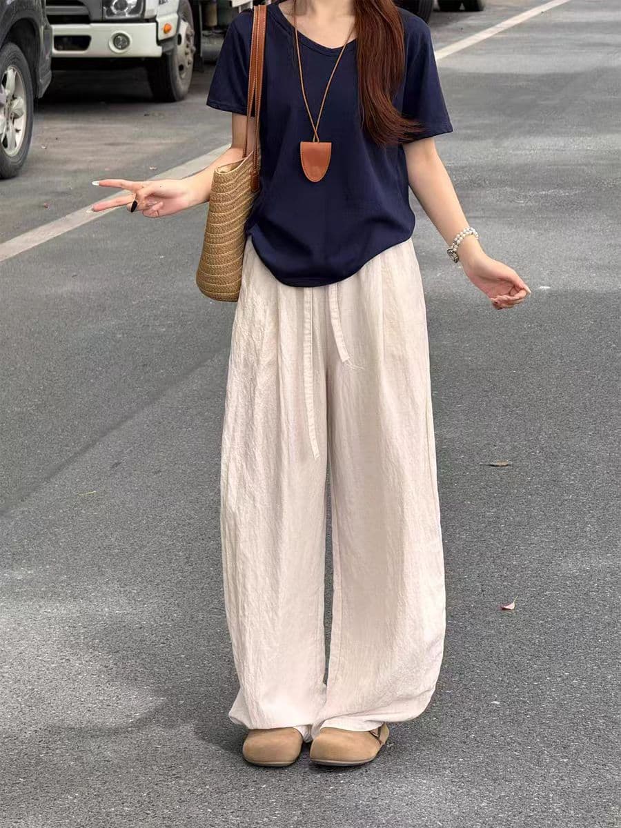 아마 와이드 레깅스 바지 여름 얇은 스타일 지방 mm 루즈핏 슬림해 보이는 모통이 칼 바지 빅 사이즈 면 린넨 캐주얼 바지 상세 이미지 15