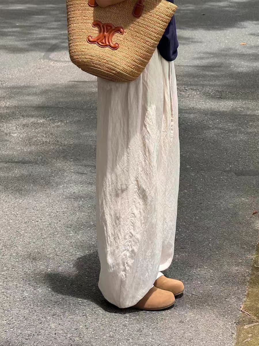 아마 와이드 레깅스 바지 여름 얇은 스타일 지방 mm 루즈핏 슬림해 보이는 모통이 칼 바지 빅 사이즈 면 린넨 캐주얼 바지 이미지 3