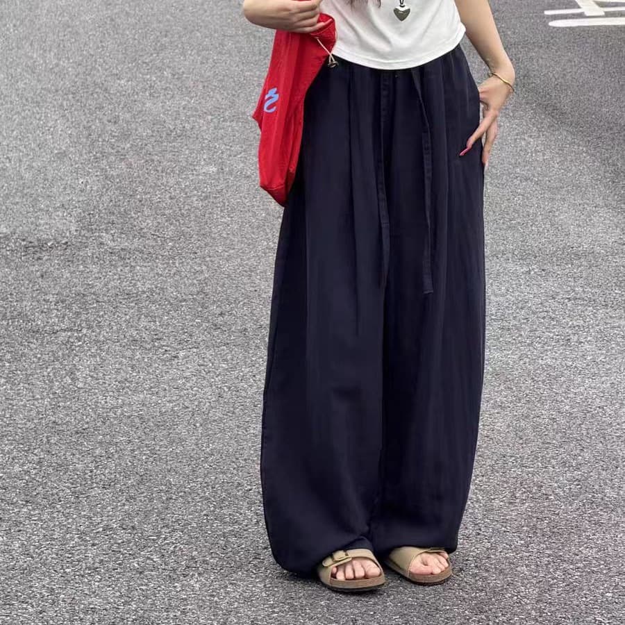 아마 와이드 레깅스 바지 여름 얇은 스타일 지방 mm 루즈핏 슬림해 보이는 모통이 칼 바지 빅 사이즈 면 린넨 캐주얼 바지 이미지 5