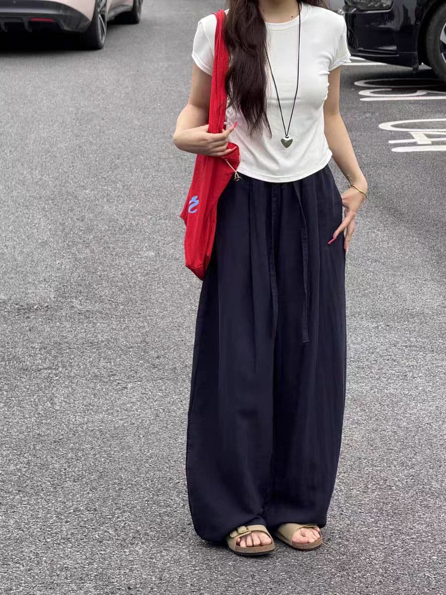 아마 와이드 레깅스 바지 여름 얇은 스타일 지방 mm 루즈핏 슬림해 보이는 모통이 칼 바지 빅 사이즈 면 린넨 캐주얼 바지 상세 이미지 12