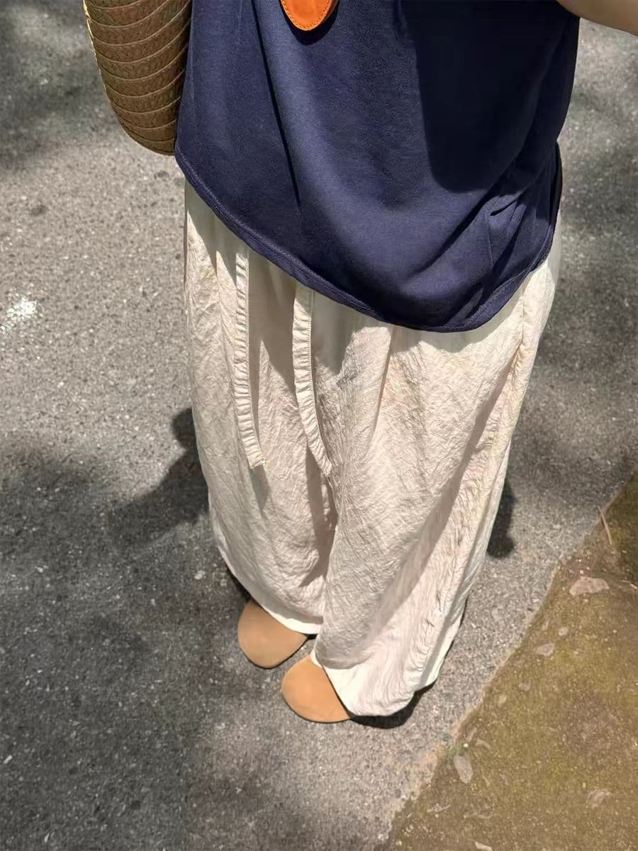 아마 와이드 레깅스 바지 여름 얇은 스타일 지방 mm 루즈핏 슬림해 보이는 모통이 칼 바지 빅 사이즈 면 린넨 캐주얼 바지 상세 이미지 14