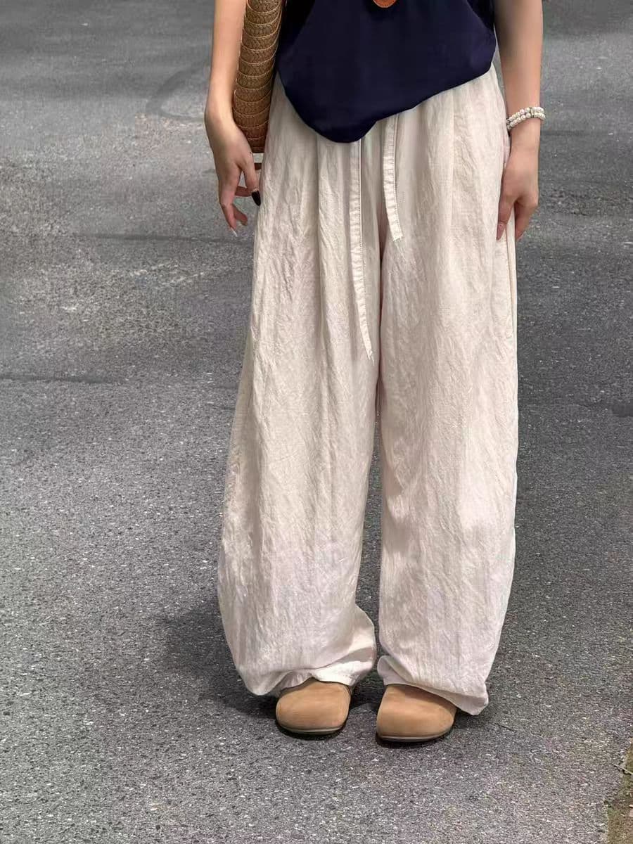 아마 와이드 레깅스 바지 여름 얇은 스타일 지방 mm 루즈핏 슬림해 보이는 모통이 칼 바지 빅 사이즈 면 린넨 캐주얼 바지 상세 이미지 18