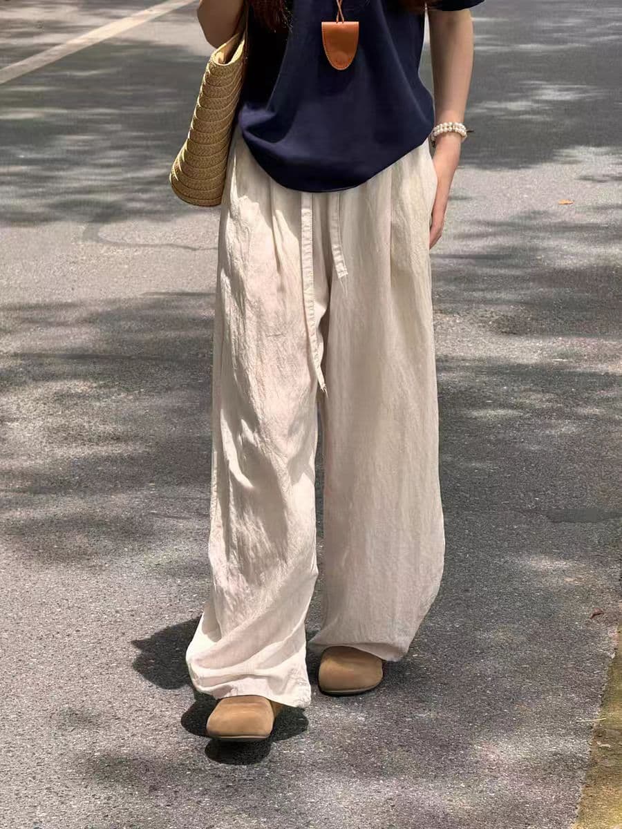 아마 와이드 레깅스 바지 여름 얇은 스타일 지방 mm 루즈핏 슬림해 보이는 모통이 칼 바지 빅 사이즈 면 린넨 캐주얼 바지 상세 이미지 19