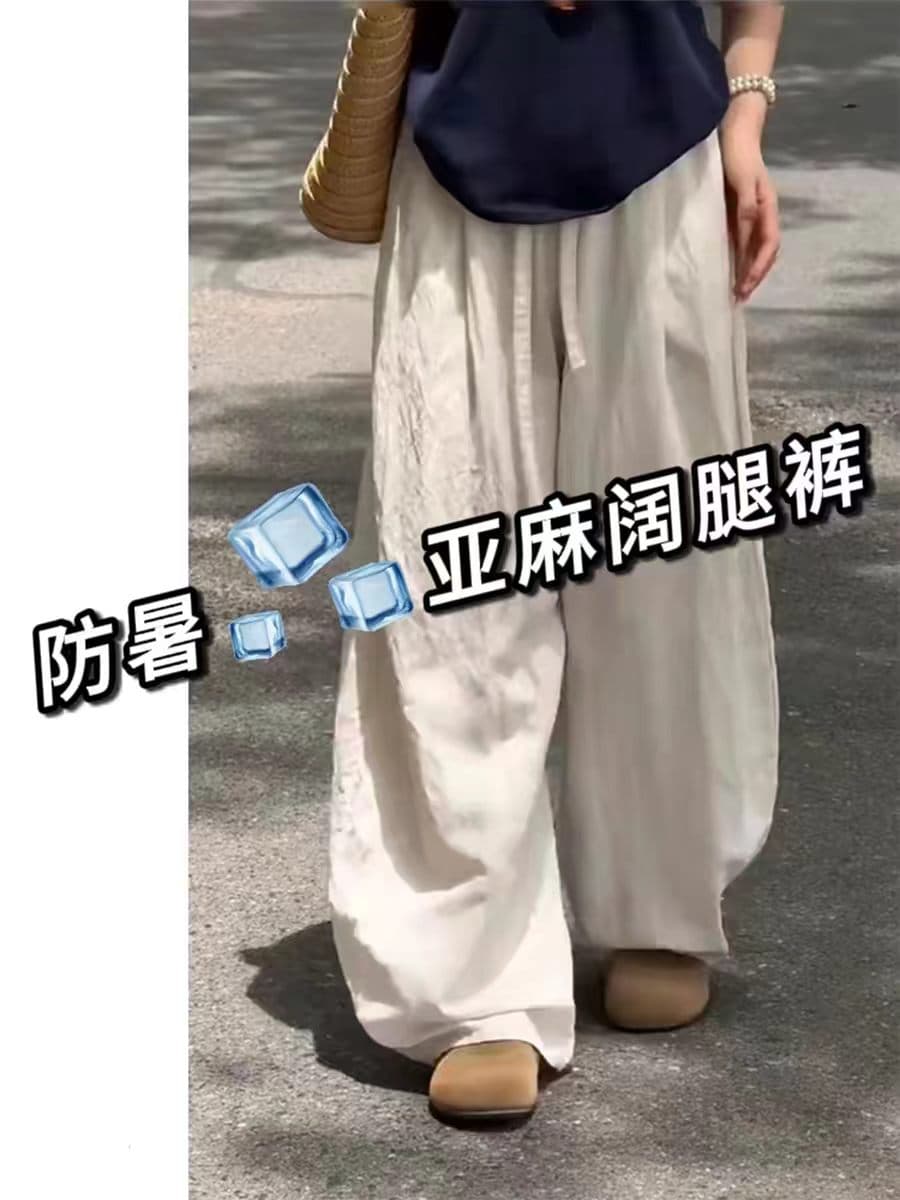 주간 실크 아마 바지 아이들 여름 얇은 루즈핏 느긋한 느슨함 센스 모통이 칼 바지 오래된 돈 바람 도루 센스 면 린넨 와이드 레그 팬츠 상세 이미지 21