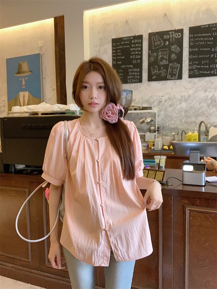 반팔 셔츠 여성 의류 여름 빅 사이즈 프랑스식 표지 배 맨위 표지 엉덩이 셔츠 상세 이미지 18