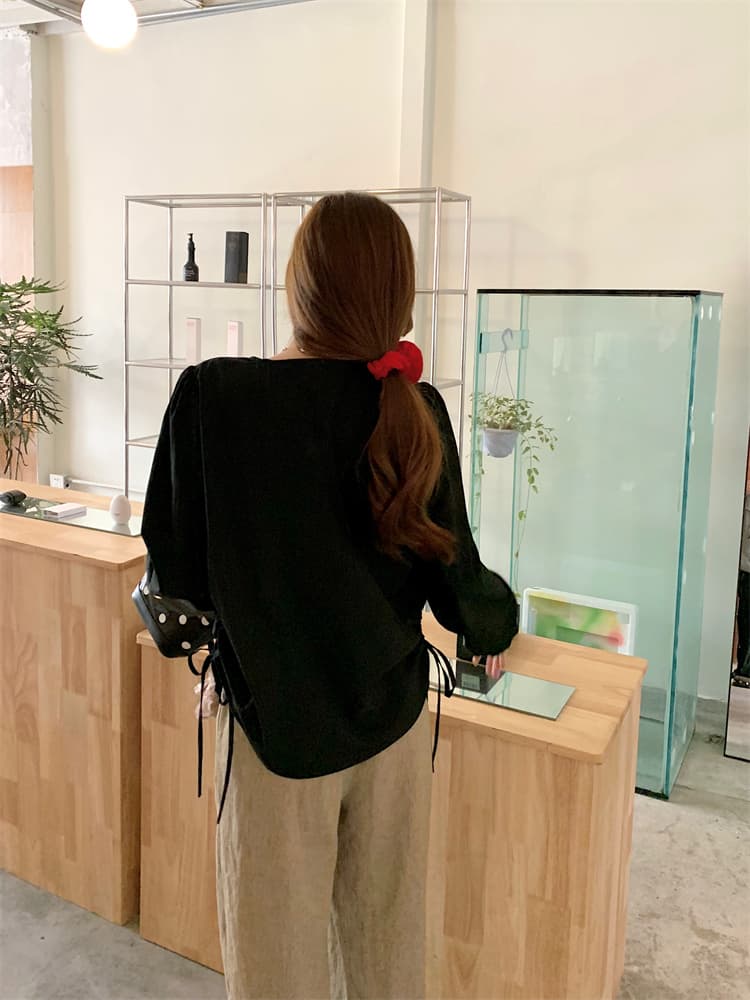 지방 mm 프랑스식 슬림해 보이는 V 넥 셔츠 주름 펌프 로프 긴팔 Chic 맨위 상세 이미지 30