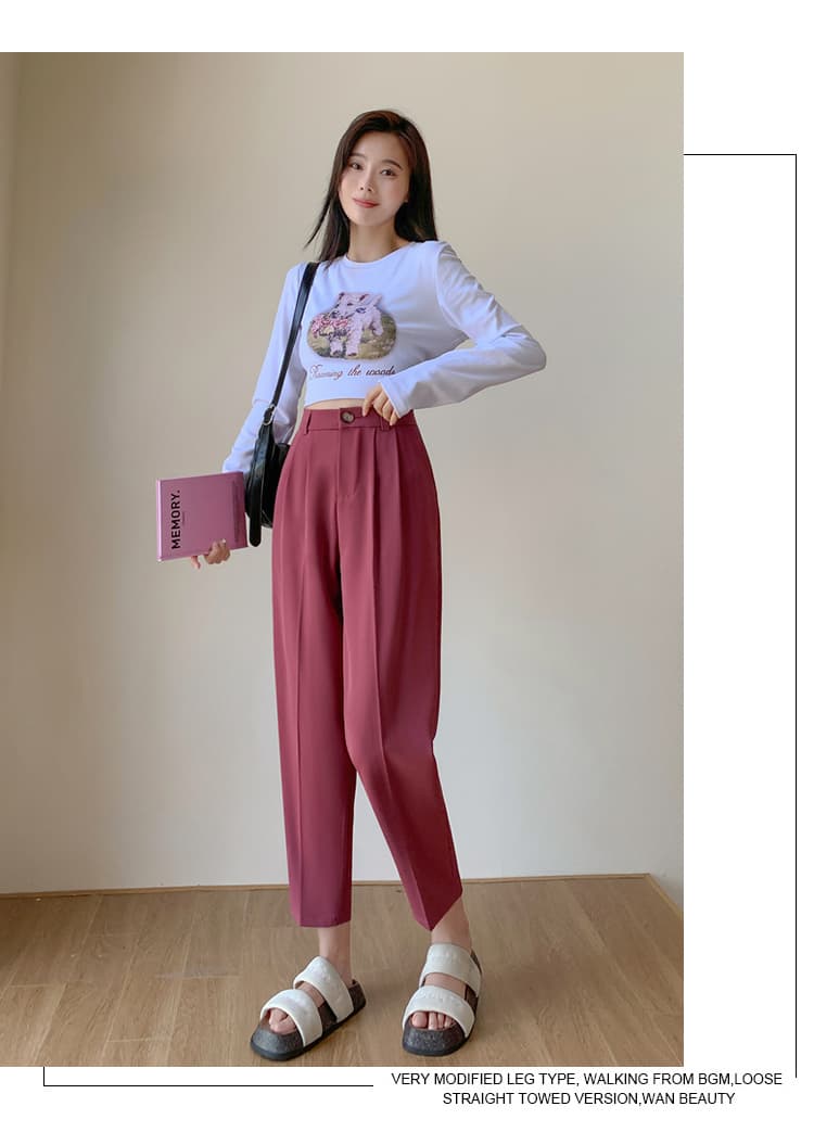 정장 바지 여성 루즈핏 슬림해 보이는 검정색 캐주얼 도루 센스 담배 파이프 바지 상세 이미지 26